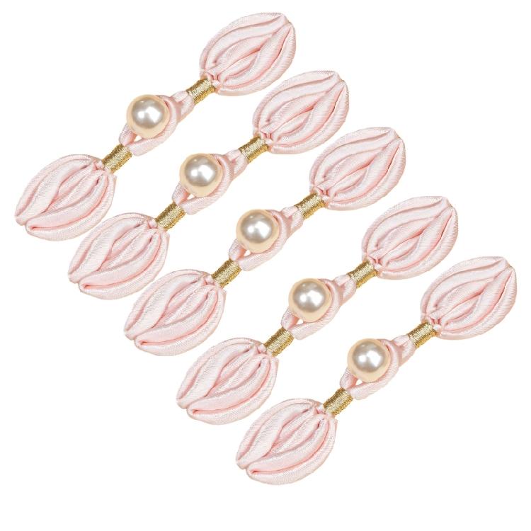 5Pcs Pearls Embellished Flower Shape Cheongsam Button Decorative Chinese Knot Button For Dress Cloaks Coat Sewing Craft