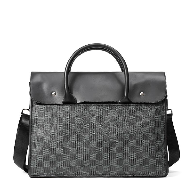 Light Business Men S Handbag Briefcase, Classic Plaid Men S Bag Business Trip Shoulder Satchel