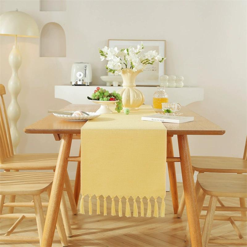 Tassel Table Runner, Linen Blend Rustic Farmhouse Style Kitchen Table Decoration Holiday Wedding Party Dinning Decor