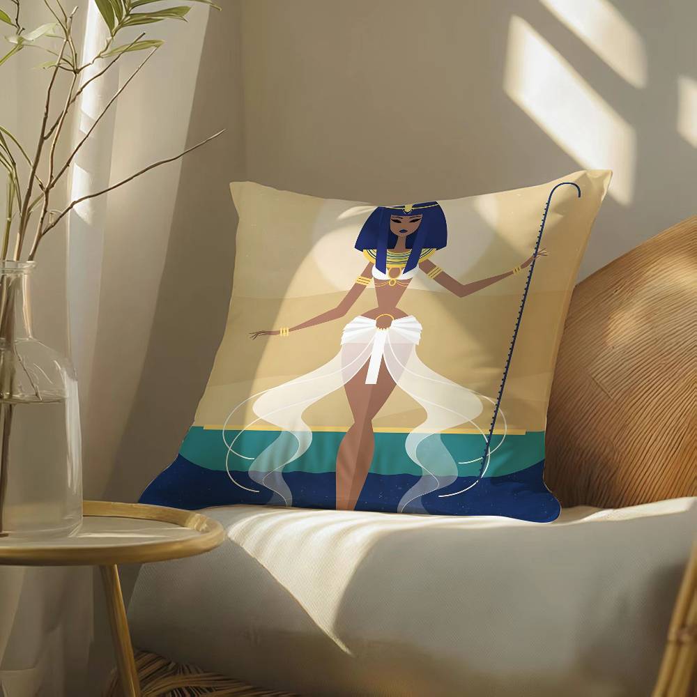 Ancient Egyptian Art Pillow Case Silky Elegant Comfort Sofa Bed  Invisible Zipper Beach Pillowcase