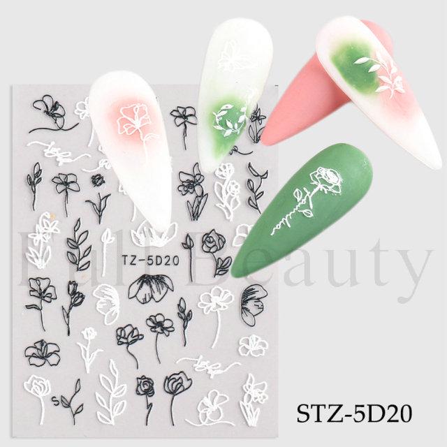 3D Floral Nail Art Stickers: Camellia & Tulip Embossed Adhesive Designs