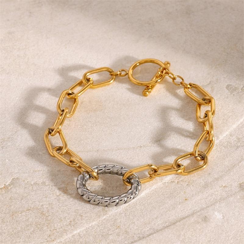 Elegant Stainless Steel Texture Jewelry Set with Round Stripes Designs Includes Necklace Earrings and Bracelet