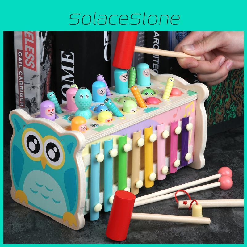 Wooden Owl Interactive Children Whacka Mole Toys Catching Fishing Features Gift