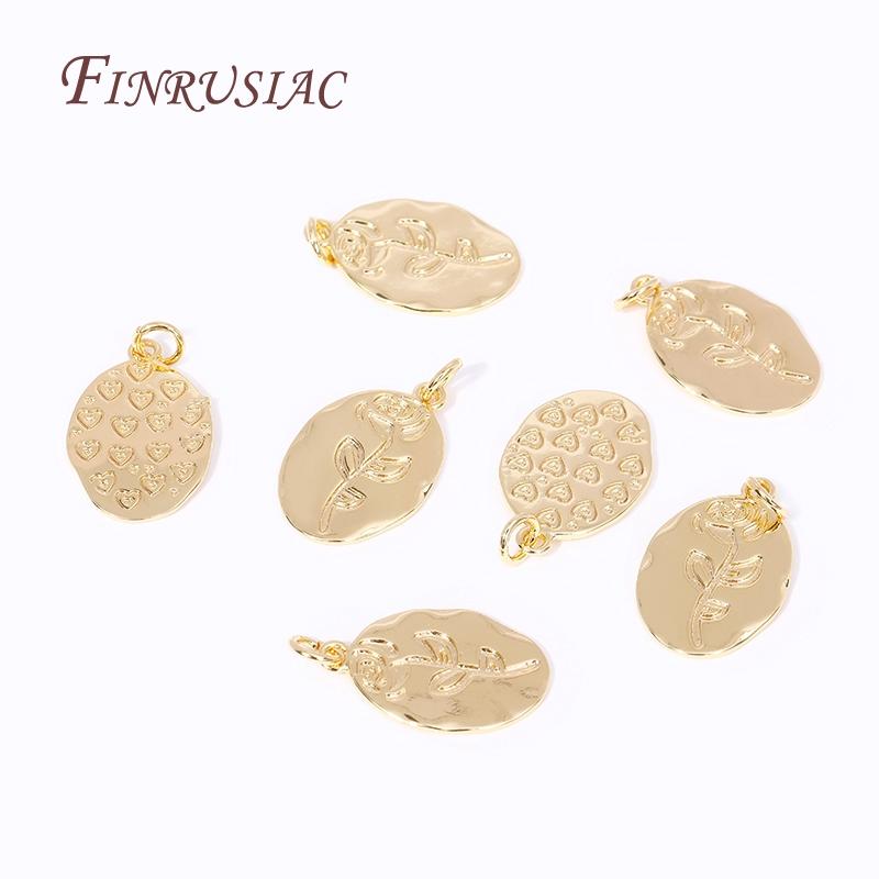 18K Gold Plated Rose Pattern Pendants For Making Necklace,Fashion Oval Metal Charms DIY Jewelry Making Findings Accessories
