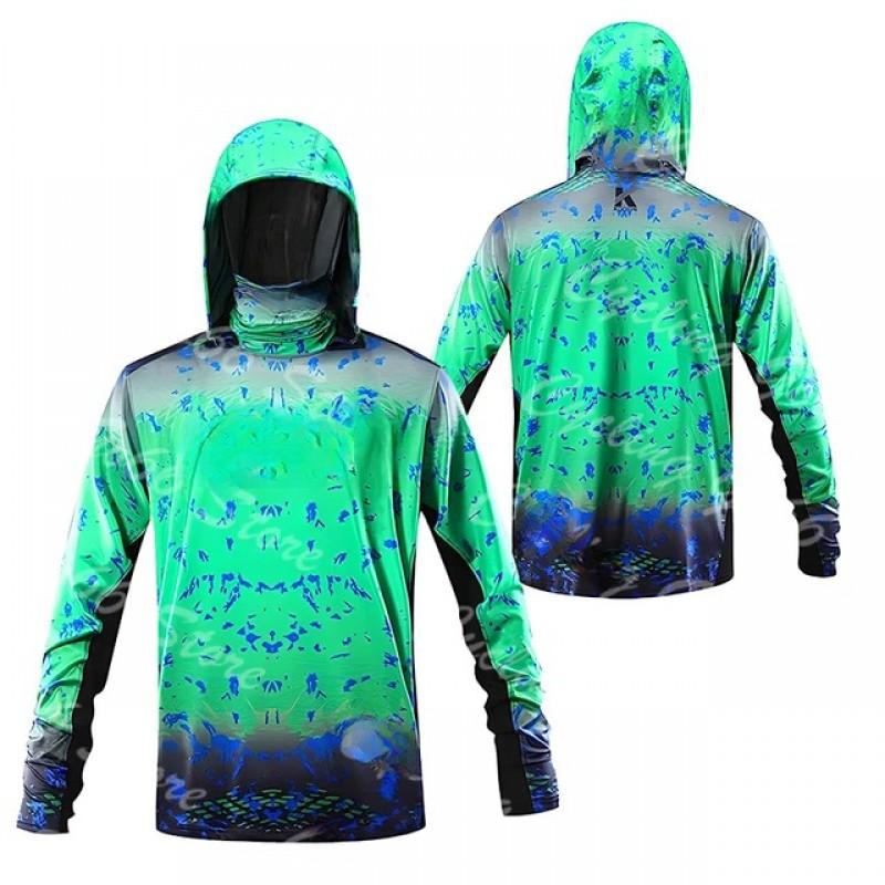 Camicia da Pesca da Uomo UPF 50 a Maniche Lunghe con Cappuccio Copri-Viso Asciugatura Rapida Traspirante Protezione Solare Pesca all'Aperto
