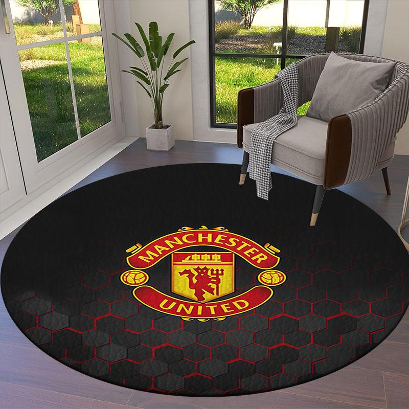 Manchester United F Round Area Rug,Carpet Rug for Living Room Bedroom Sofa Playroom Decor,Non-slip Floor Mat