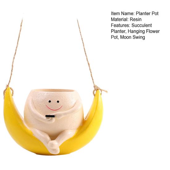 Mondschaukel-Pflanzgefäß aus Kunstharz zum Aufhängen, Gesichtskopf, Blumentopf, gelber Mond-Blumentopf
