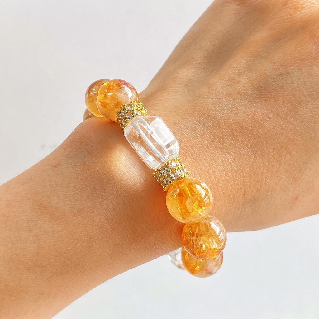 12Mm Large Particle Natural Citrine White Crystal Design Bracelet Bracelet