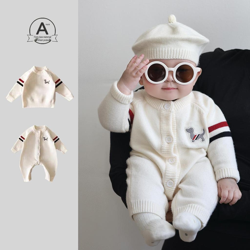 Autumn/Winter Newborn Boys Knitted Jumpsuit: Outdoor & Crawling Wear