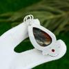 925 Sterling Silver Pear Ocean Jasper Stone Mozambique Garnet Bezel Wife Pendant