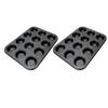 2pcs Nonstick Bakeware Muffin Pans Baking Pan for Cupcakes Carbon Steel Sturdy Even Heat Distribution Easy to Clean 12