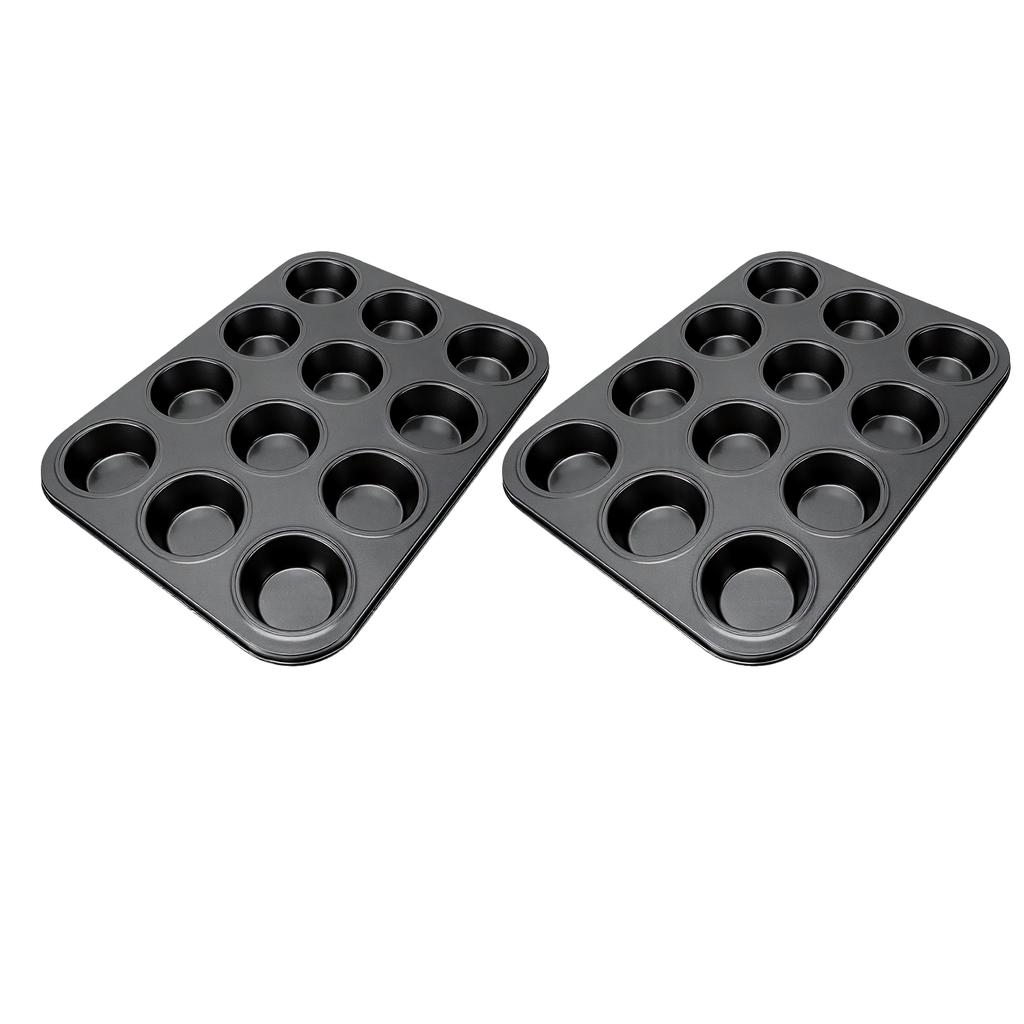 2pcs Nonstick Bakeware Muffin Pans Baking Pan for Cupcakes Carbon Steel Sturdy Even Heat Distribution Easy to Clean 12