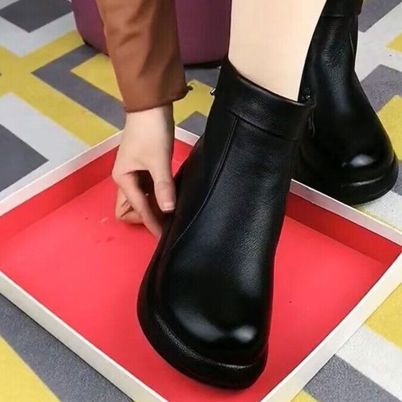Soft leather autumn and winter new thickened thermal cotton boots women's rear lace-up velvet mother shoes comfortable round head versatile women's sh
