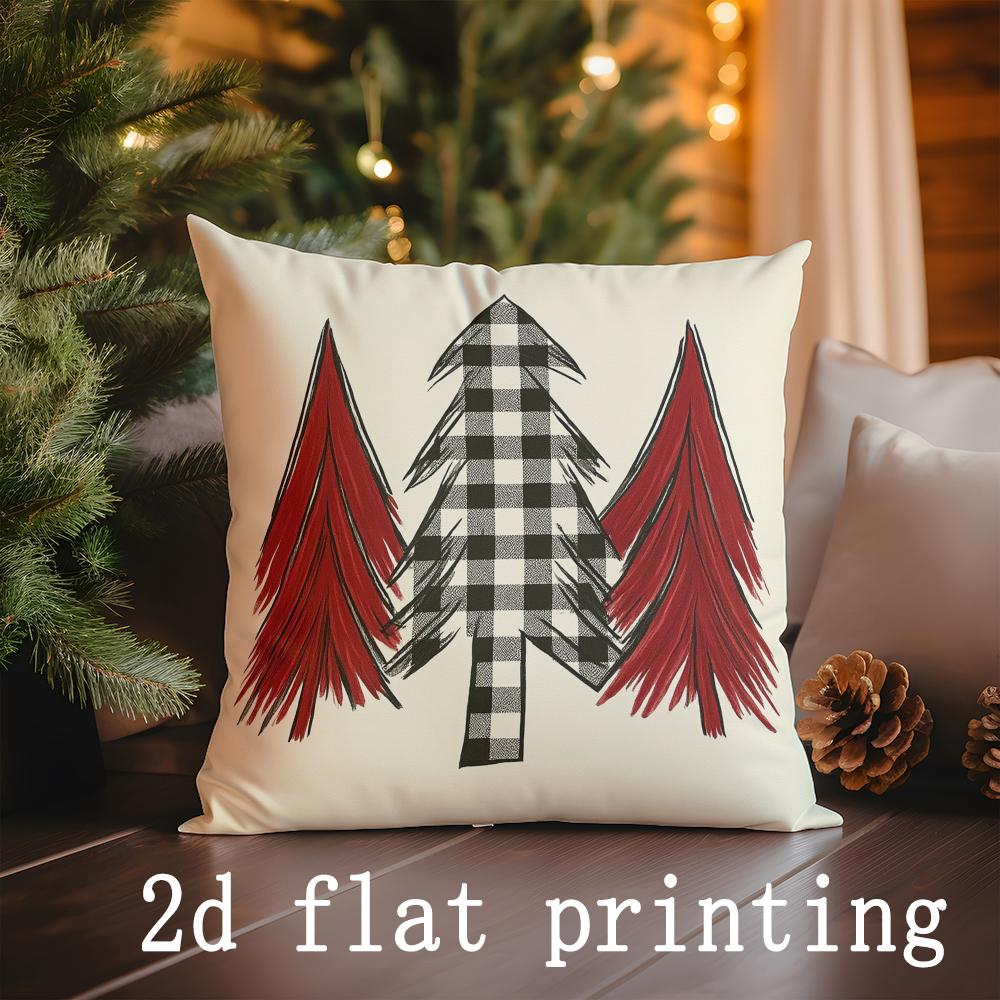 

Home Decor Christmas Tree Pattern Pillow Covers Suitable For Sofa Bedroom Car Pillow Cover Cushion Rectangular Back Cushion 16x16Inch