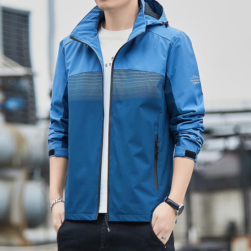 Contrasting Color Jacket Men's Hooded Spring Outfit New Style Men's Korean Style Slim Youth Versatile Casual Outdoor Top Jacket
