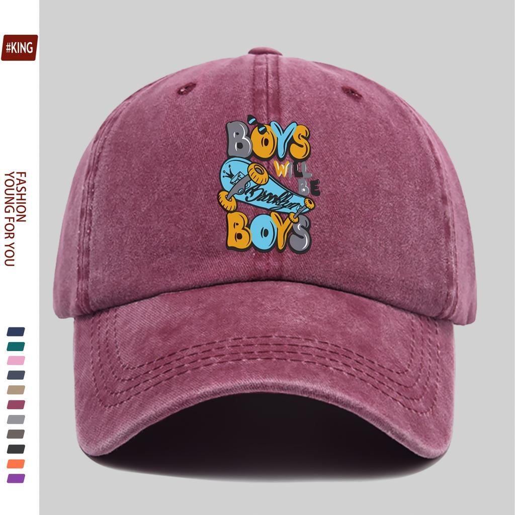 Boys Will Be Boys Skateboard Graphic Washed Baseball Cap Denim Adjustable Sun Hat for Unisex