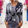 Women Plus Size Long Sleeve Blouse Abstract Peacock Feather Dot Print Round Neck Casual Loose Pullover For Daily Wear