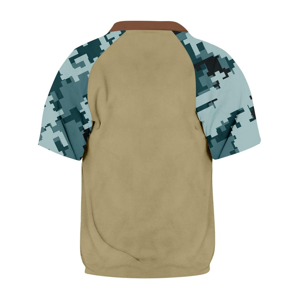 Men's Summer Camouflage Color Casual T-shirt Sports Breathable Zipper Collar Top