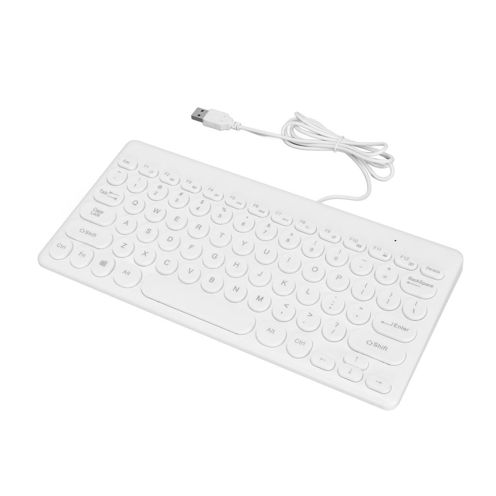 USB Keyboard Wired 78 Keys Ergonomic Design Power Saving Round Keycaps Wear Resistant Durable Stable Small KeyboardWhite