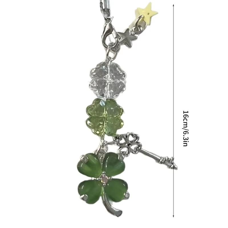 Four-Leaf Clover Beaded Keychain for Women and Girls, Cute Bag Pendant Decor, Lucky Grass, Star, Phone Charms, Trendy Gifts, Y2K