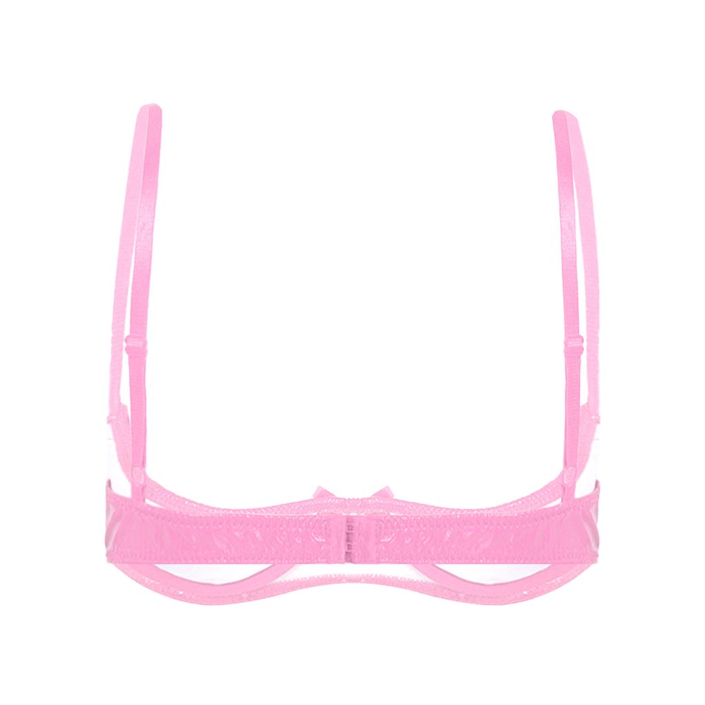 Damen Patentleder BH mit Bügeln Ungefüttert Messing Glänzendes Design Verstellbare Träger Dessous Top