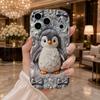 Cute Penguin Bow Rhinestone Pearl Wavy Edge Phone Case For iPhone 17 16 15 14 13 12 11 8 7 Plus Pro Max Bling Soft Cover