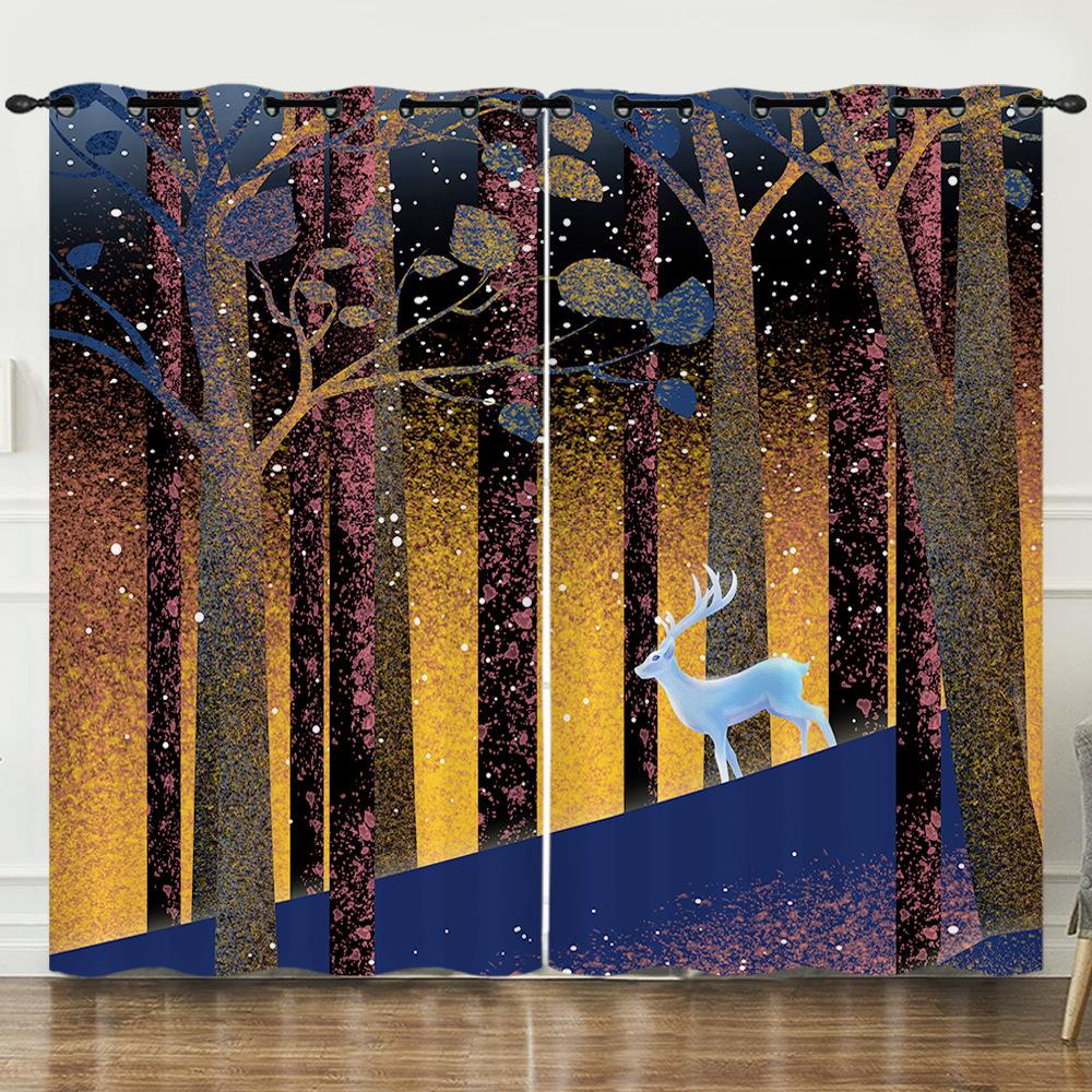 Curtain Animation Cartoon Deer Dream Deer Digital Printing Blackout Curtain Punching