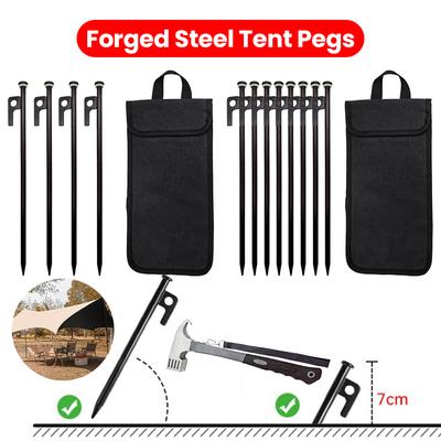 4/8Pcs Tent Stakes Forged Steel Tent Pegs Heavy Duty Beach Tent Pegs 30cm Ground Stakes with Storage Bag for Outdoor Camping