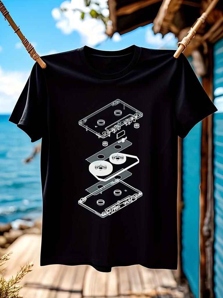 Vintage DJ Cassette Tape Graphic T-shirt - Black Retro Boombox Design Tee