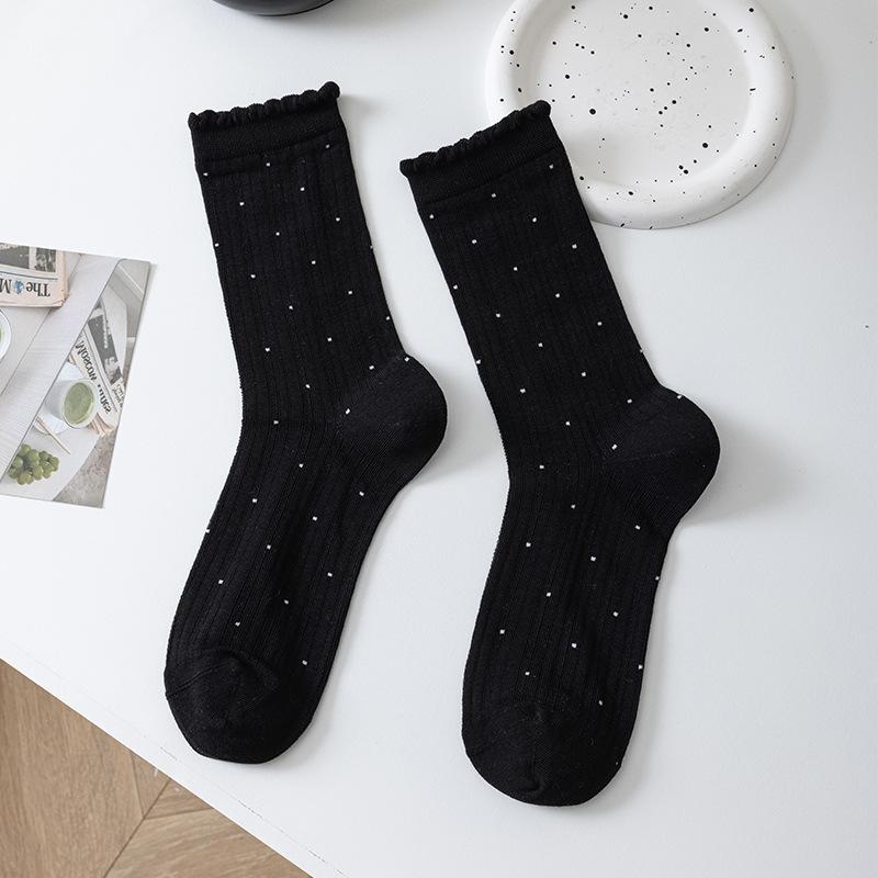 Female Summer Thin Style Pure Cotton Lace Mesh Breathable All Match Solid Color Vertical Bar Boneless Tube Socks