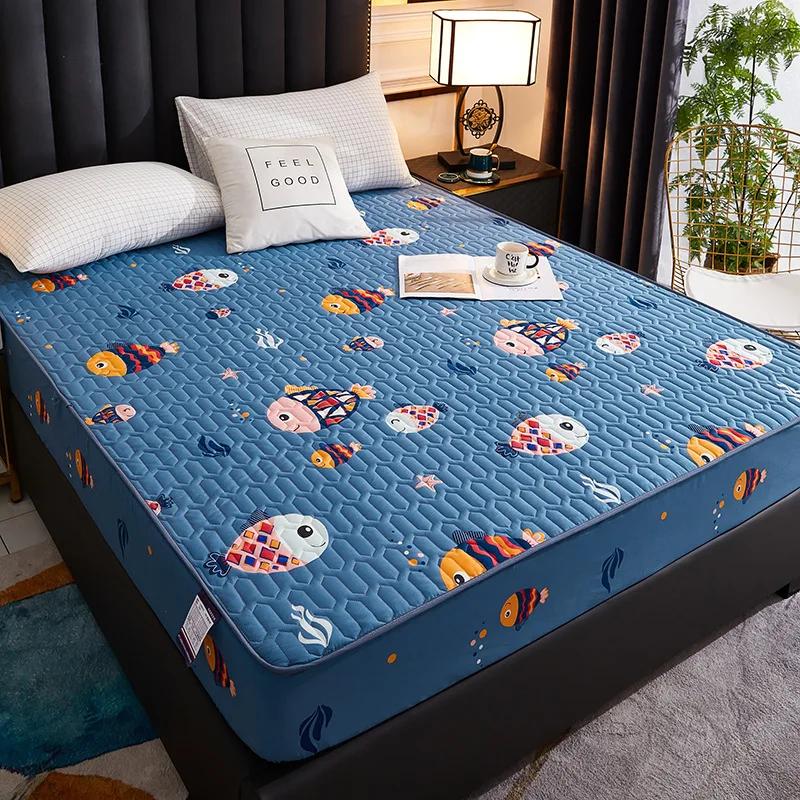 Waterproof Mattress Cover Cartoon Fitted Sheet Home Bedroom Bed Pad Protector Families with Pet Children (without Pillow Case)