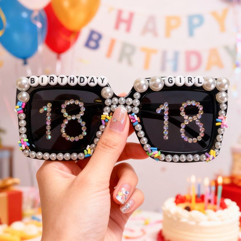 Sunglasses Square Glasses Men S And Women S Birthday Party Fashion Digital Diamond Pearl Sunglasses