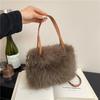 Winter Simple Soft Plush Shoulder Bags for Women Solid Color Ladies Faux Fur Crossbody Bag Versatile Femlae Bucket Handbags