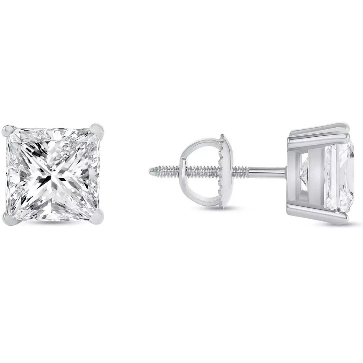 

Серьги-гвоздики из муассанита огранки «Принцесса» 5 карат, белое золото 18 карат, корзинка с завинчивающейся крышкой, для женщин, подарочные украшения 15MM серебряный