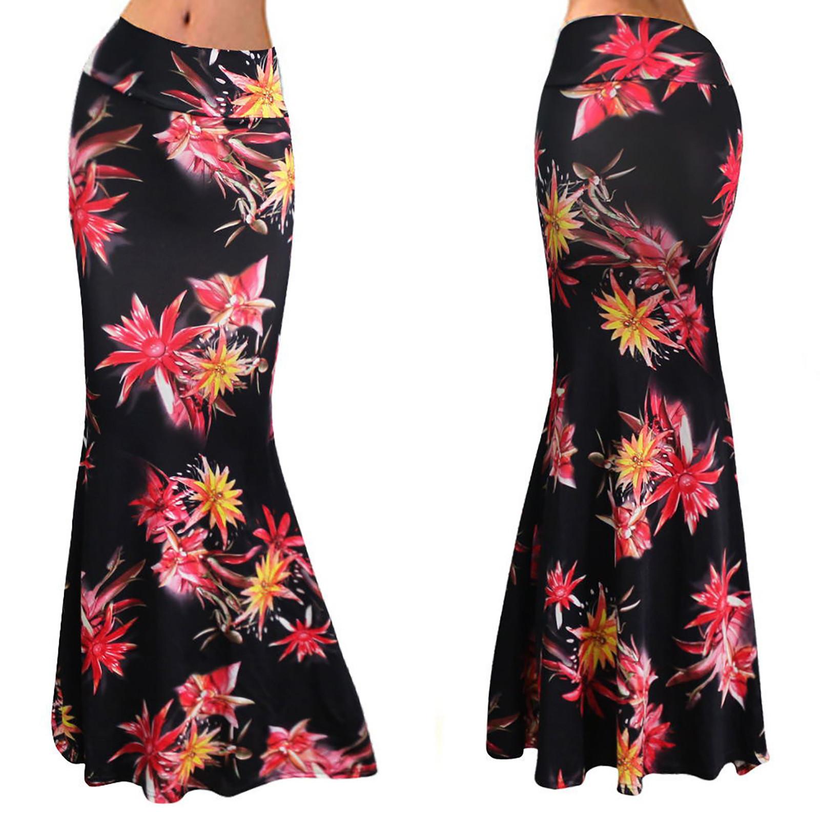 

Женская летняя модная повседневная сумка с высокой талией и принтом, сексуальная длинная юбка на бедрах M чёрный