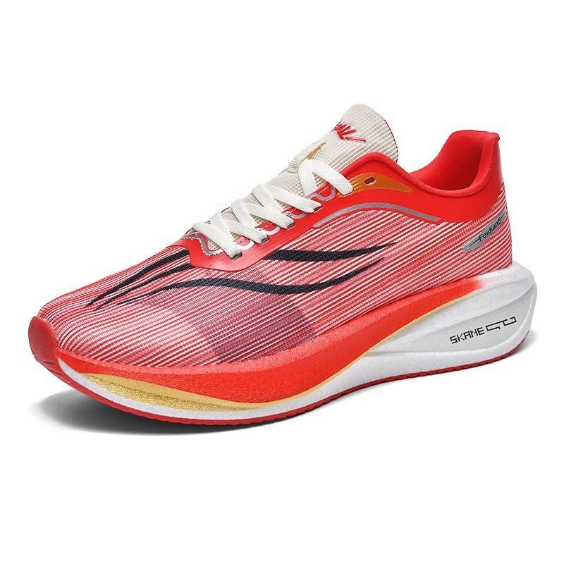 Feidian 5C Couple Middle School Student Physical Test Sports Running Shoes, Lightweight Soft-soled Carbon Plate Shock-absorbing and Breathable Red Ra