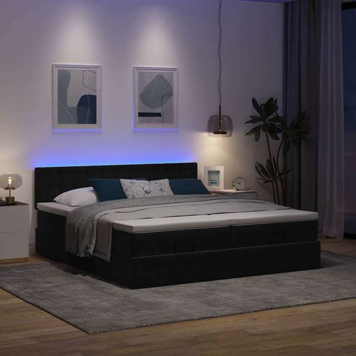 VidaXL Ottoman Bed Frame with Mattress Black 180x200cm Velvet 3312961