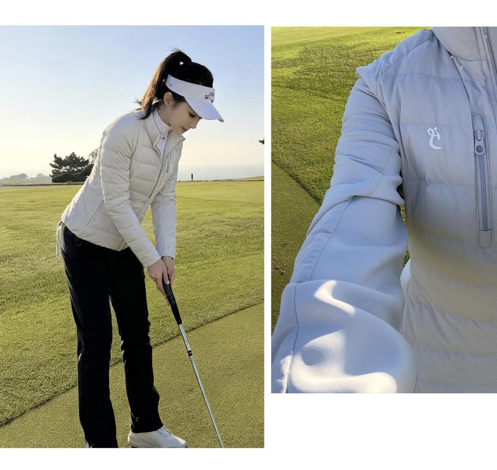 TASHI GOLF Women's Winter Warm Slimming Down Jacket & High Waist Fleece Pants Set