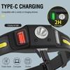 Powerful COB LED Headlamp Induction Headlight Silicone USB-C Rechargeable Head Torch Camping Fishing Lantern