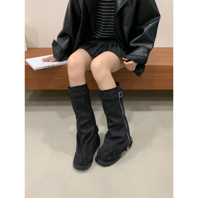 But knee-thin knight boots stacked boots 2025 new small height-increasing trouser boots