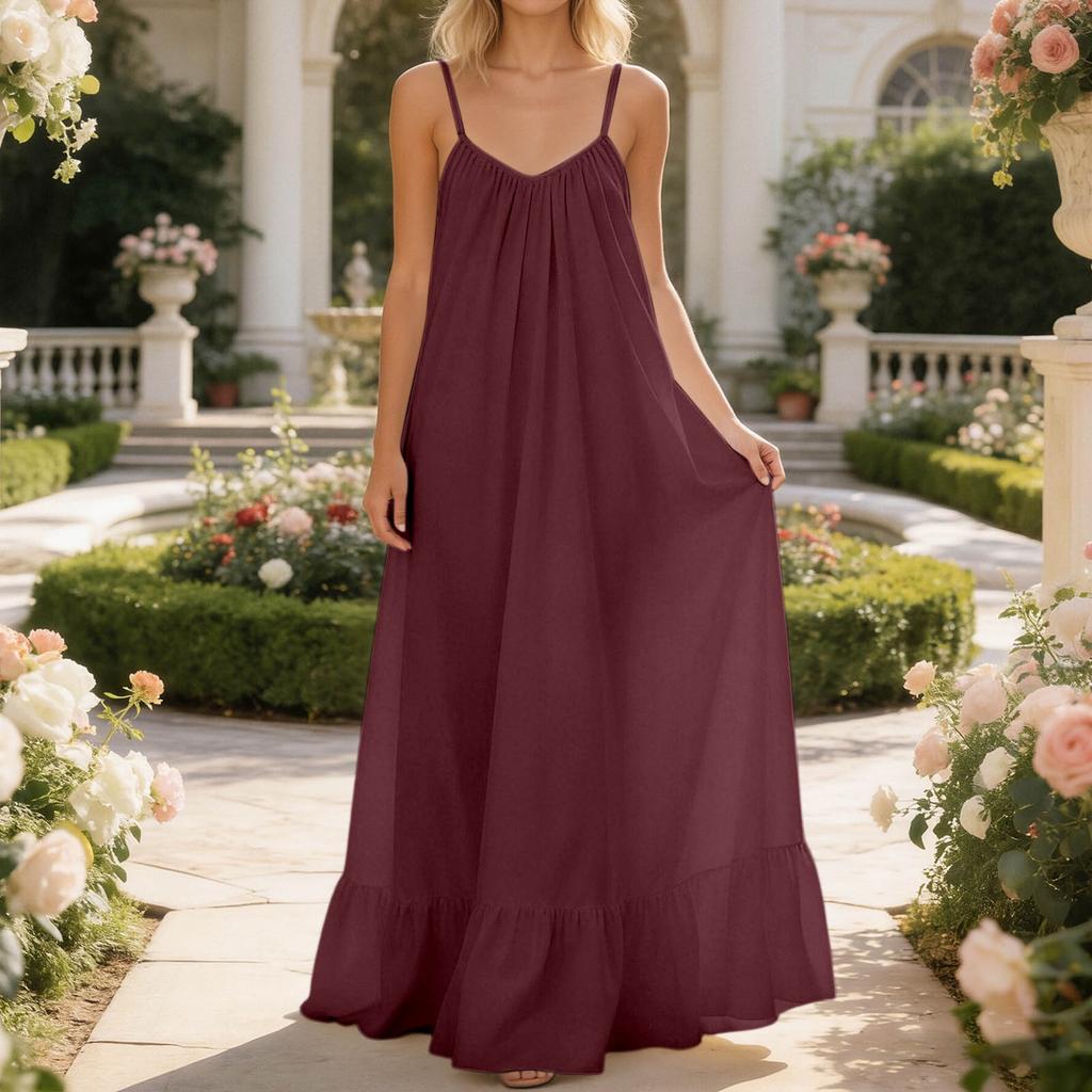 Women's  Breathable Backless Ruffled Hem Long Dress