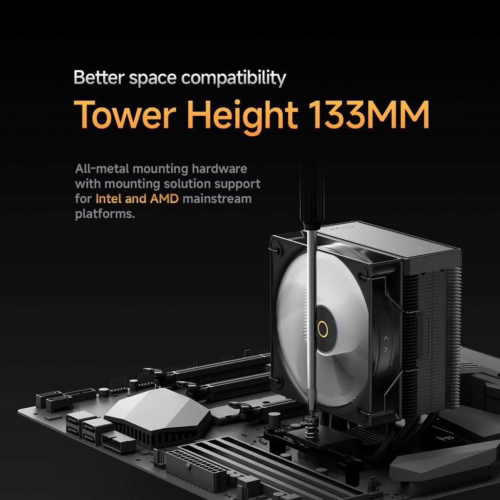Ocypus Gamma A40 BK Compact CPU Cooler, 100mm PWM Low Noise Fan, 133mm Height Single Tower CPU Cooler, 4 Copper Direct Contact Heat Pipes, for Intel L