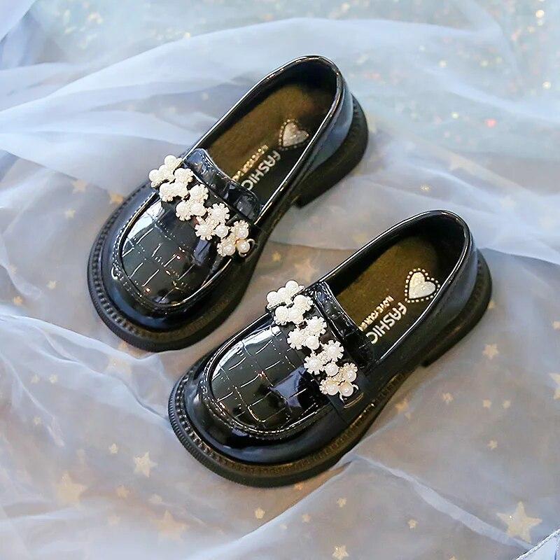 Toddler Girl's Laofers Autumn Pearl Stylish Three Colors Children Leather Shoes 23-35 Slip-on Fashion Comfy School Kids Shoe