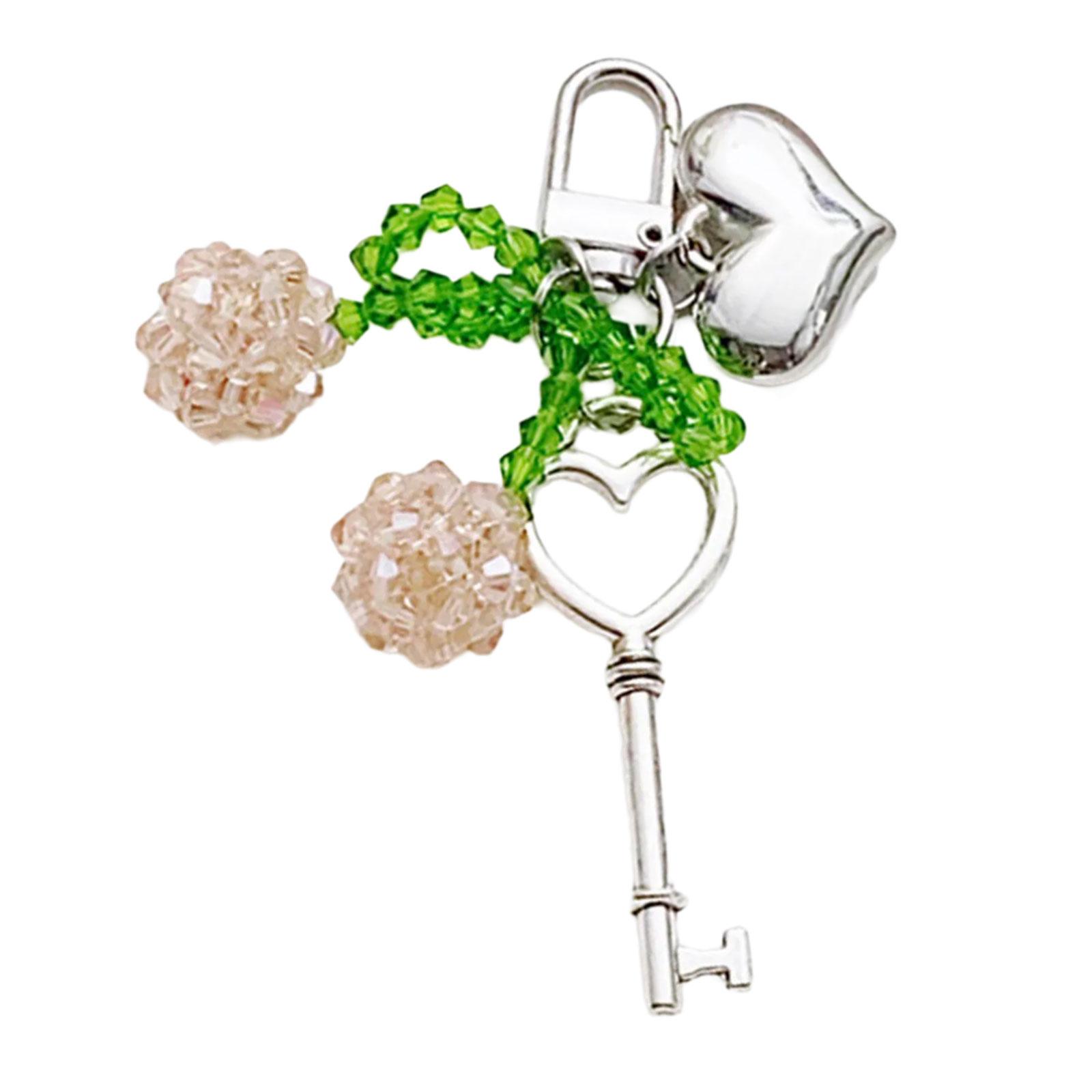 

Handmade Crystal Cherrys Heart Lock Keychain Stylish Woven Charm Pendant for Fashionable Women Ladies Daily Use розовый