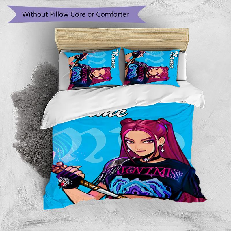 3pcs KPop Demon Hunters16 Cover Set - Personalized Name, HD Printed Bedding with 1 Cover and 2 Pillowcases - Perfect for Home Decor, Easy Care