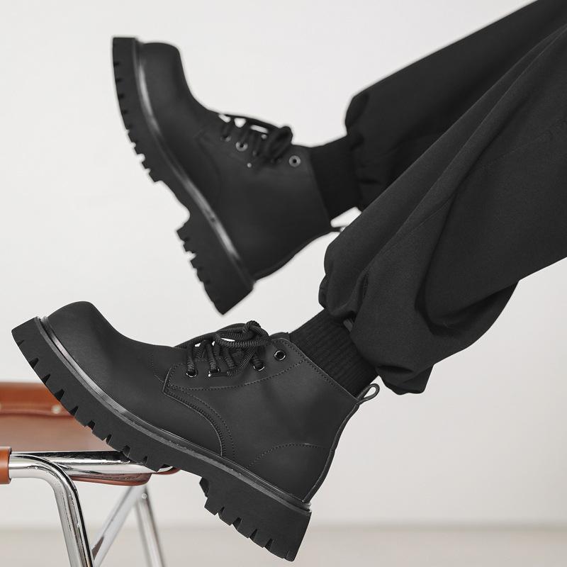 British Style Men Casual Platform Boots Lace-up Original Leather Shoes Cowboy Ankle Boot Handsome Autumn Winter Chunky Botas Man