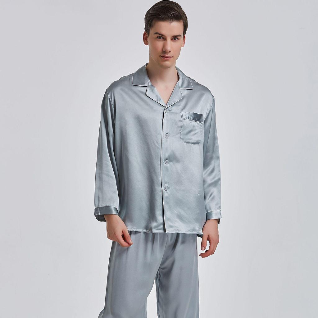 Men's Long Sleeve Silk Pajama Set - Summer Mulberry Silk Homewear 1188