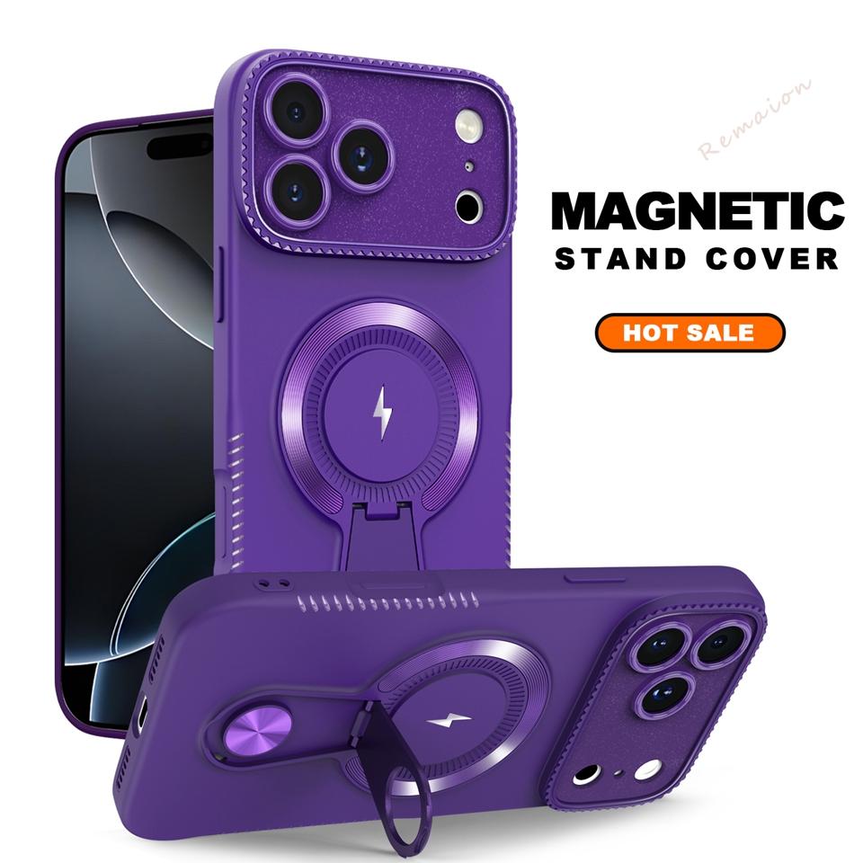 

Магнитный Чехол для Телефона с Беспроводной Зарядкой для iPhone 17 Air 14 15 16 11 12 13 Pro Max Plus Magsafe Lightning Ударопрочный Чехол For iPhone 12 темно-фиолетового