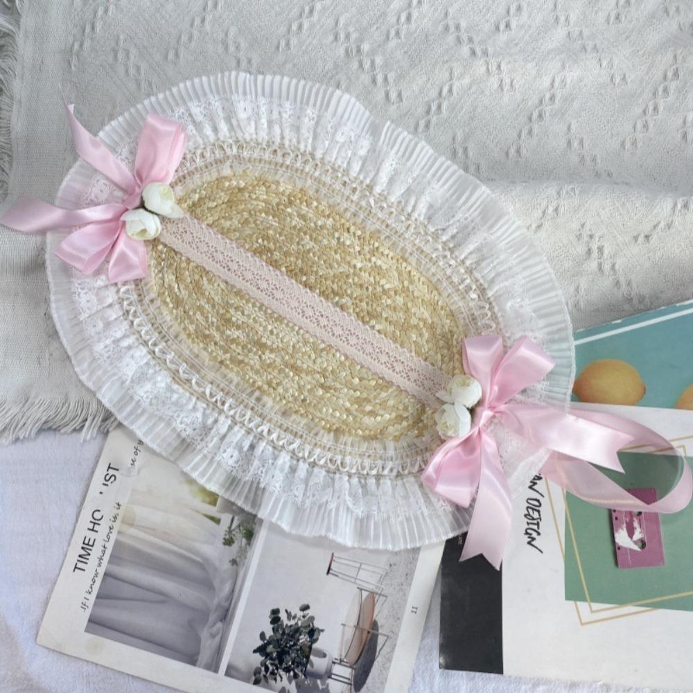 Ruffle Lace Beach Hat Flat Top Hat  for Elegant Tea Party Princess Beach Outdoor Travel