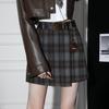 Women's Wool Checkered Asymmetrical Skirt, Fall/Winter High-Waisted A-Line Mini Skirt